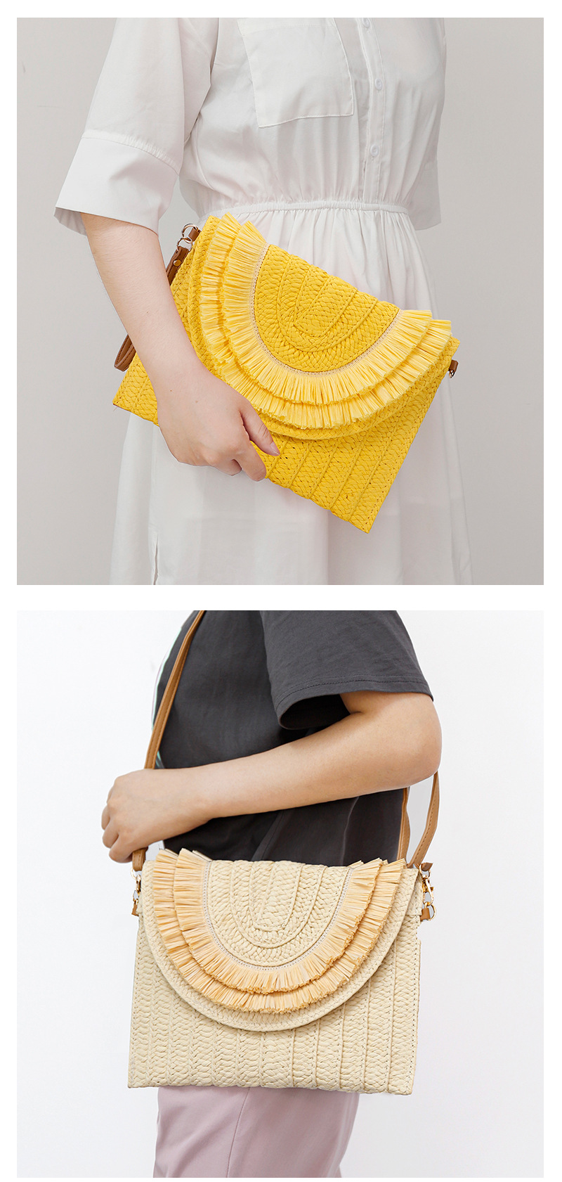 312g Weight Polyester Lining Material Magnetic Buckle Closure Type Envelope Bag Bags Type Travel Occasion Straw Material Geometric Pattern Spring&Summer Season Women'S Gender Ethnic Style Style Square Shape Orange Green Beige Straw Geometric Square Evening Bags