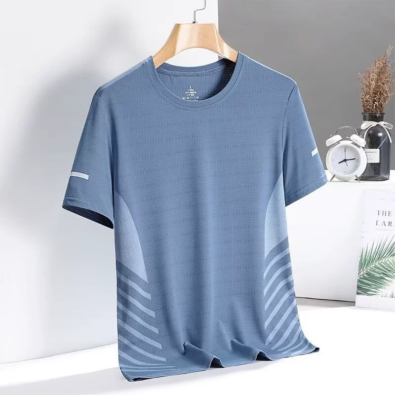 Summer silk thin sports T-shirt, quick-dry, oversized, round collar
