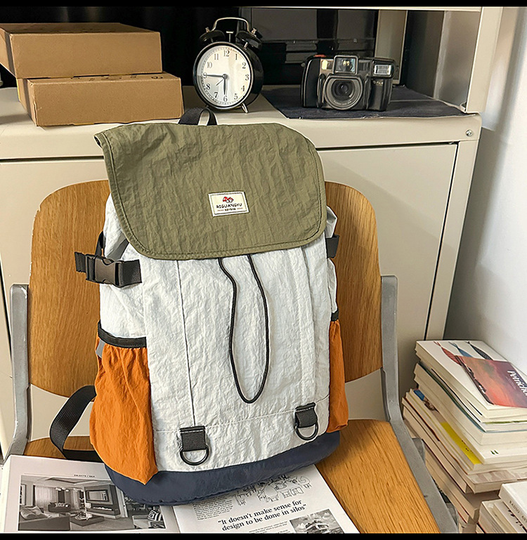 日系休闲男女同款双肩包撞色百搭潮流旅行背包轻便户外徒步登山包|undefined