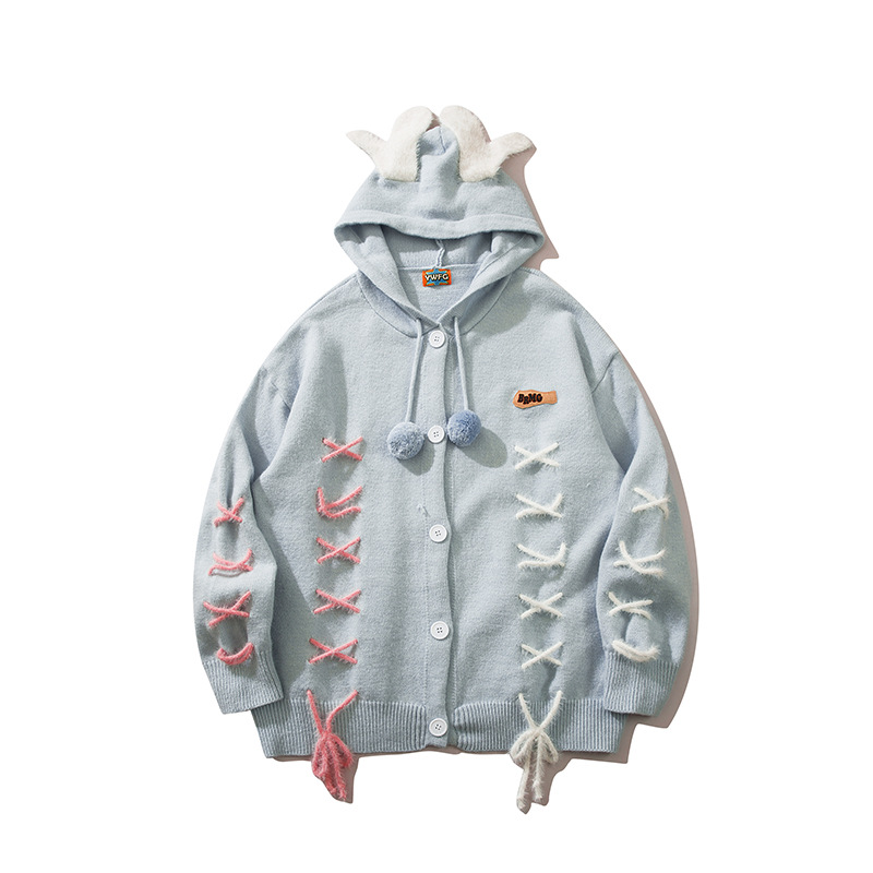 YWFG ropa de mujer americana marca de moda con sombrero corbata cardigan 2024 primavera cardigan de cuello redondo de manga larga suéter de punto