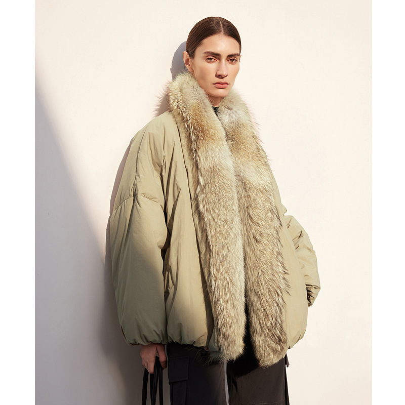 Detachable Coyote Fur Haining 2026 Winter New Style Fur Collar 90% White Goose down Micro-Crepe Texture Parka down Jacket Detachable Coyote Fur Haining 2026 Winter New Style Fur Collar 90% White Goose down Micro-Crepe Texture Parka down Jacket