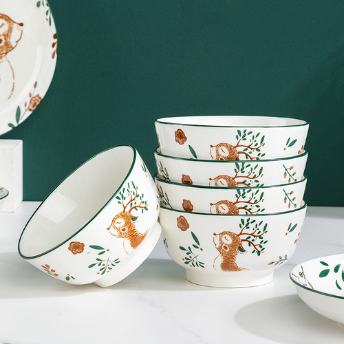 Internet celebrity ceramic bowl Japanese tableware underglaze color bowl and dish set household bowl and dish bowl and chopsticks set gift