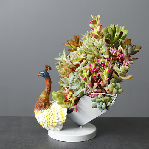 Cross-border creative iron resin succulent flowerpot peacock animal flower stand gardening groceries ornaments home decorations