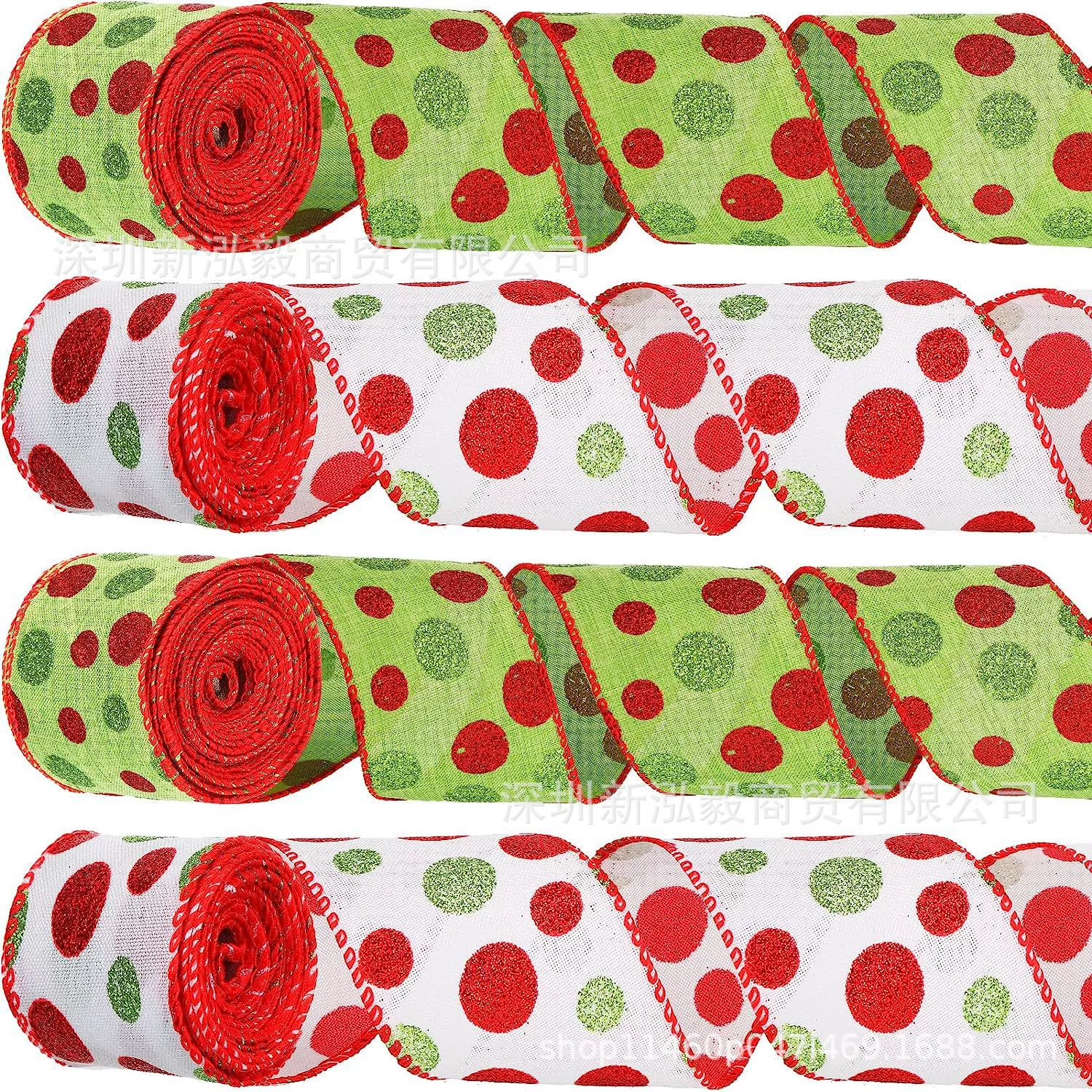 Рождественская лента в горошек Рождественская блестящая Проводная лента DIY ремесла лук украшения рождественской елки