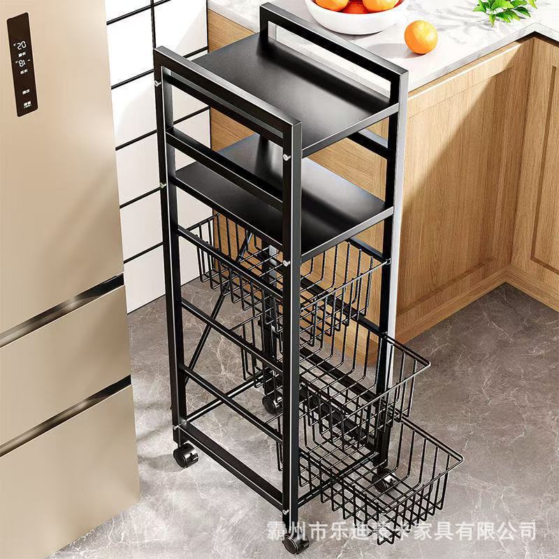 隙間収納キャビネット、電子レンジ、多層調味料・野菜ラック、可動式隙間収納、キッチン収納ラック