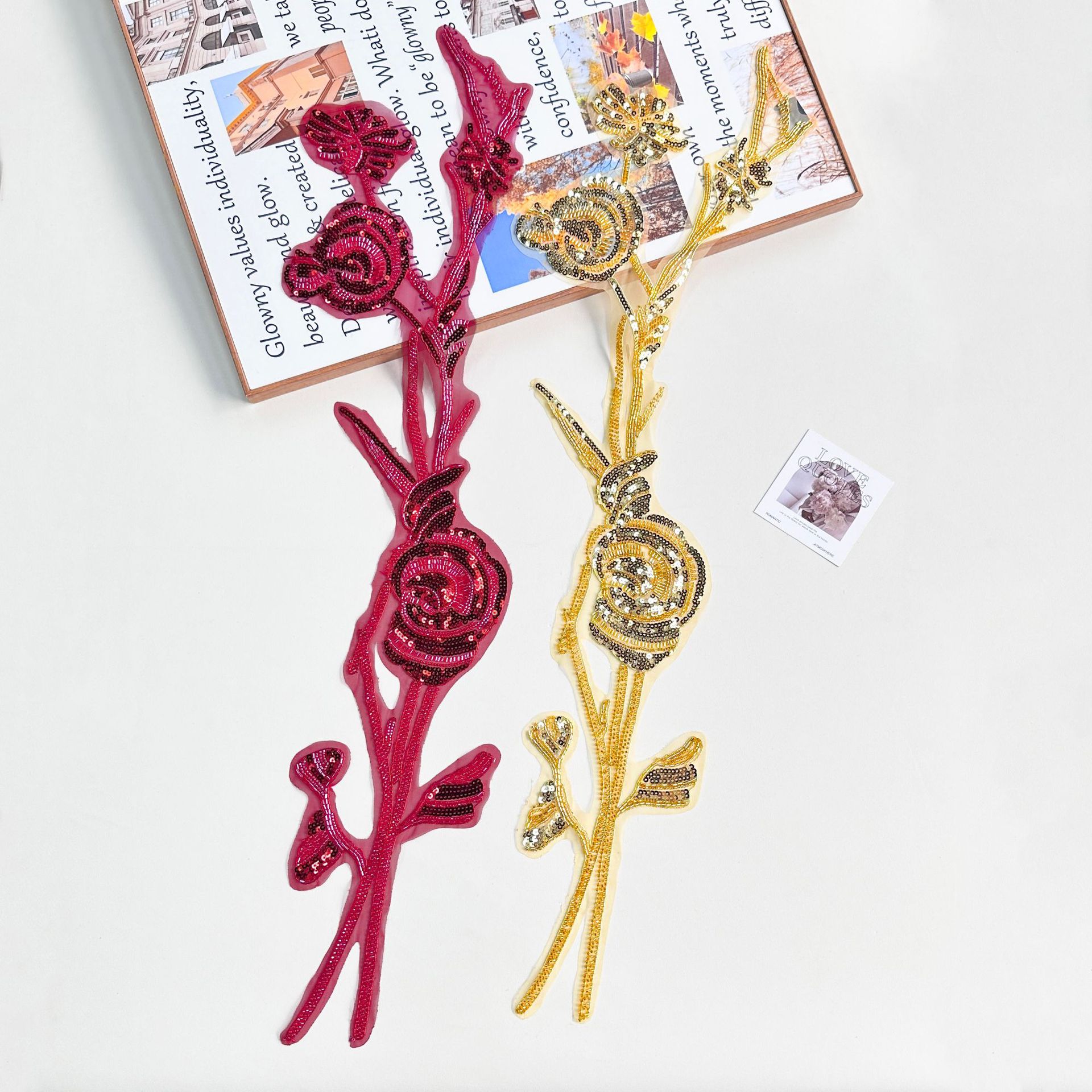 Bordado de encaje negro rosas de capotón largo cuentas tridimensionales decoración accesorios de ropa DIY pegatinas al por mayor image 3