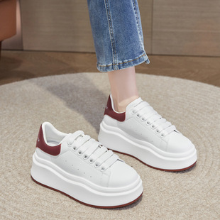 Thick-Soled Inner Height-Increasing Sneakers for Women 2025 Spring New Style Genuine Leather Mcqueen Wave-Soled White Shoes Platform Sports and Casual Shoes