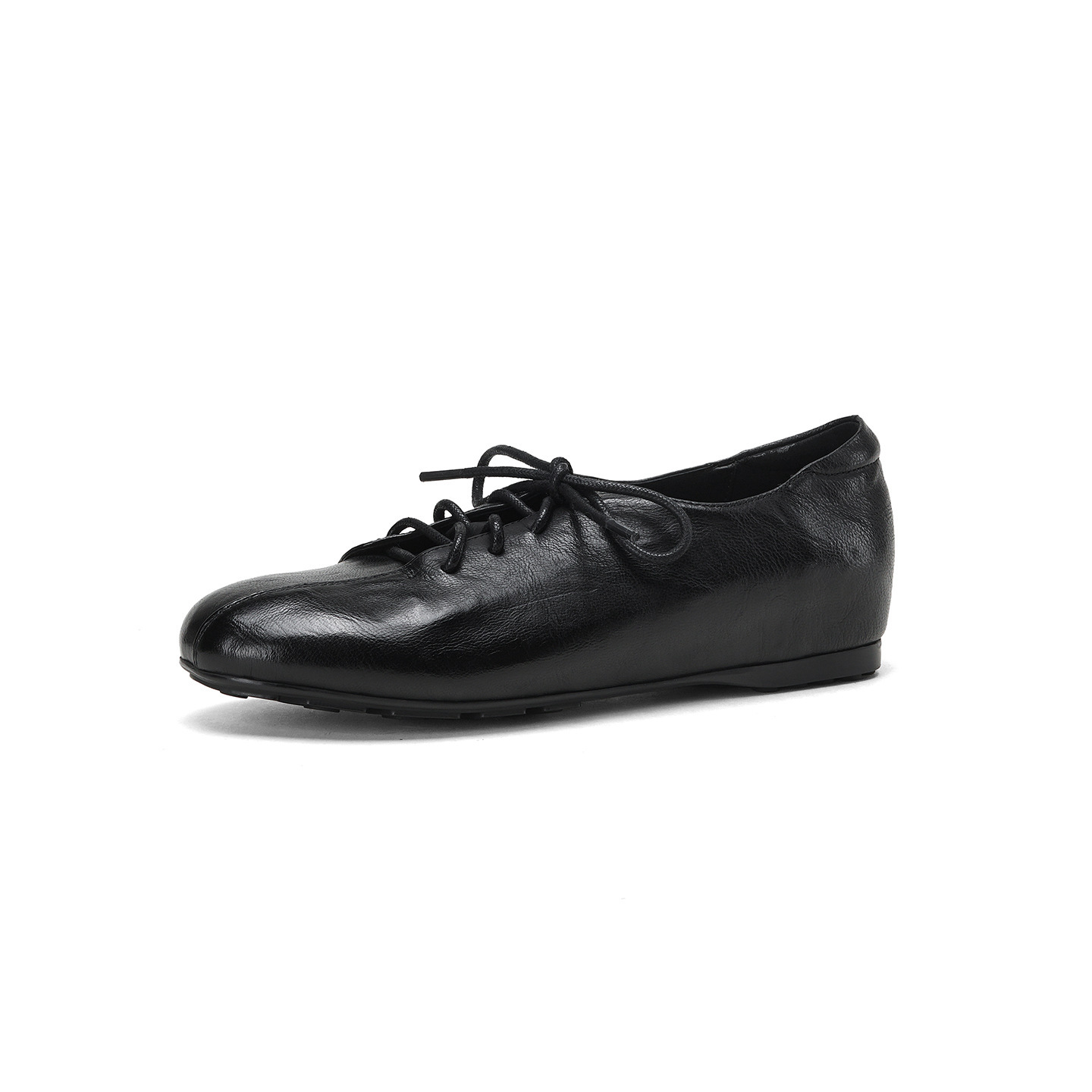 Giày lười nữ da cừu buộc dây mũi vuông phong cách loafer — đen