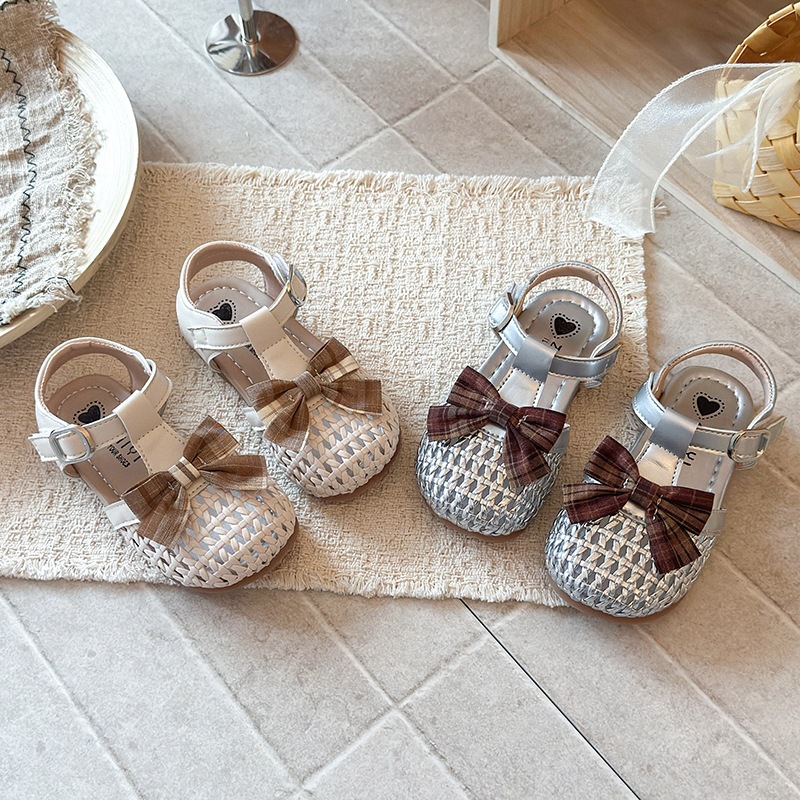 Korean Style Bow Tie Baby Sandals Closed Toe Soft Soled Toddler Beach Shoes Princess Fashionable Sandals For Kids_voghion.com