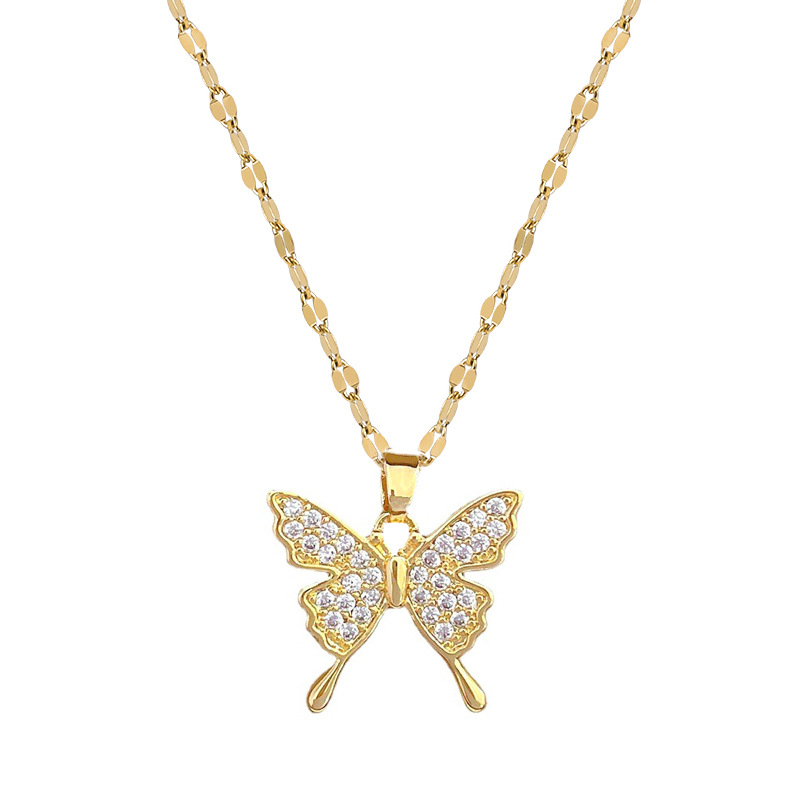 Stainless Steel Copper Sweet Inlay Butterfly Artificial Gemstones Pendant Necklace display picture 4