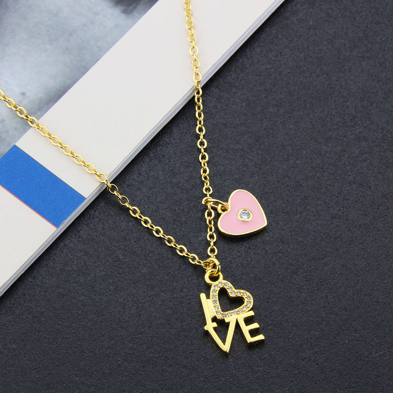 Retro Heart Letter Combination Pendant Tag Copper Gold-plated Necklace display picture 4