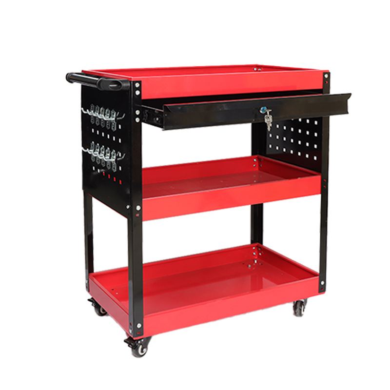 Carro de herramientas de 3 capas con cajón, ruedas móviles, compacto para taller, resistente
