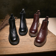 外单烟筒马丁靴女新款韩版厚底短筒靴小个子增高百搭休闲女皮靴子