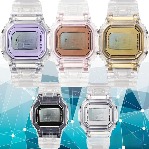 Trendy Hot Selling Sports Series Transparent Cubic Ins Electronic Watch for Girls Students Waterproof LED Watch