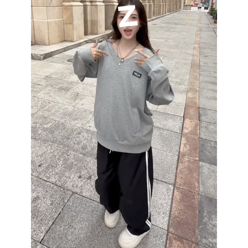 美式复古连帽套头卫衣女春秋宽松设计百搭休闲学院风松弛感外套潮|undefined