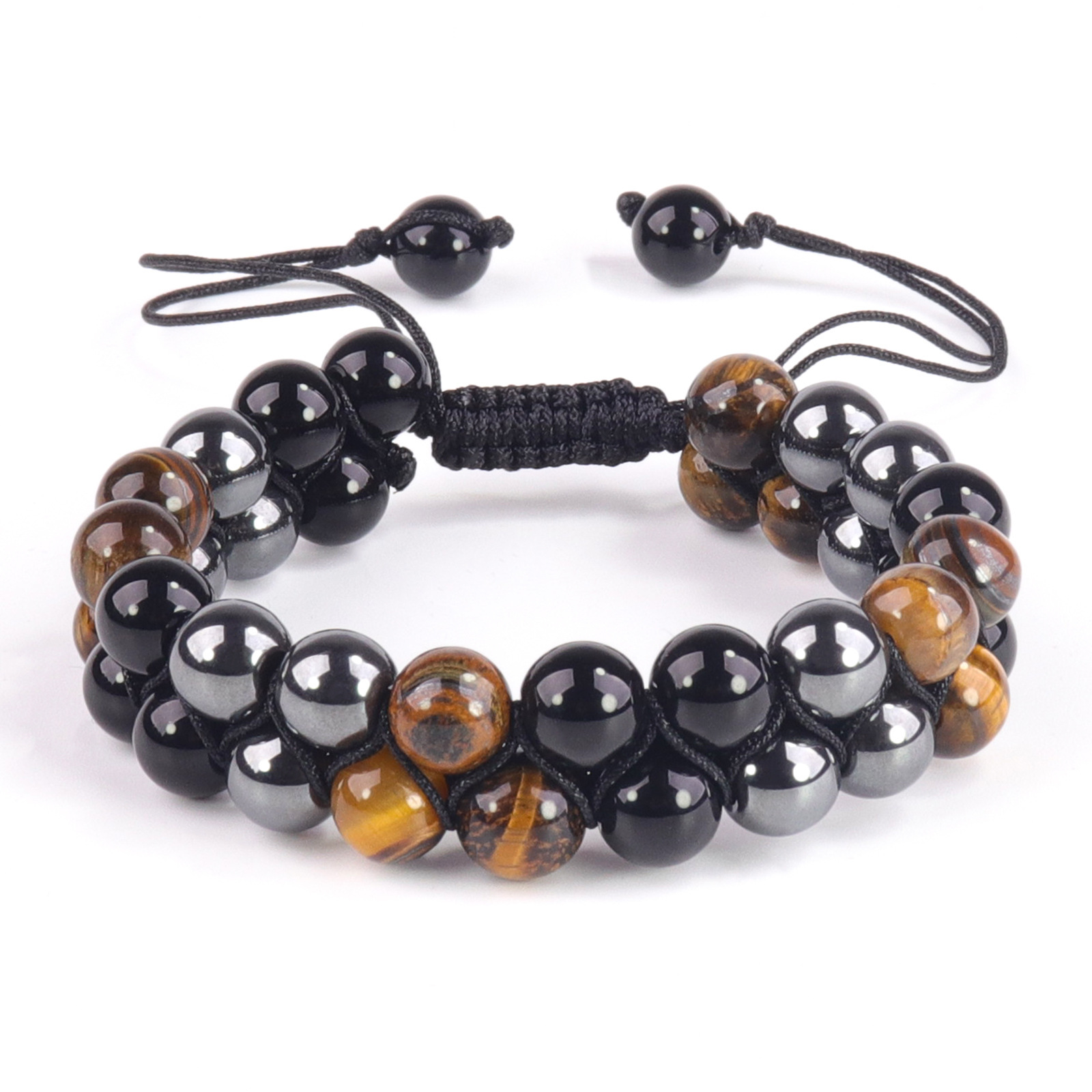 Venta caliente transfronteriza europea y americana natural Ojo de Tigre ágata pulsera hombres tejido ajustable negro imán yoga pulsera de cuentas image 15
