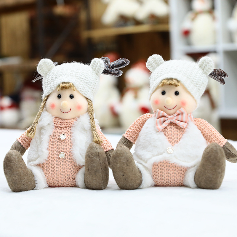 Adjustable Pink Snowman & Reindeer Christmas Figurine - Nordic Style Fabric Decor For Holiday Tabletop, Shelf & Window Display"_voghion.com