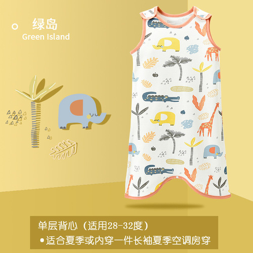 Bazitu cross-border summer thin baby one-piece pajamas baby anti-kick quilt pure cotton children's vest children's sleeping bag