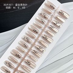 分碼條裝穿戴甲鎏金黑色葉手工穿戴式假指甲國風美甲甲片批發新款