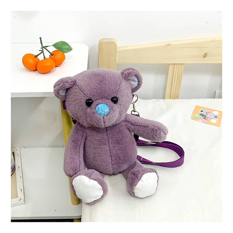 Kid's Small Plush Little Bear Cute Zipper Crossbody Bag display picture 3