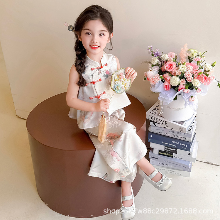 Girls' New Chinese-Style Hanfu Set, Summer Children's Fashionable and Fairy-Like Two-Piece Outfit, Baby's Summer Thin National Style Clothing