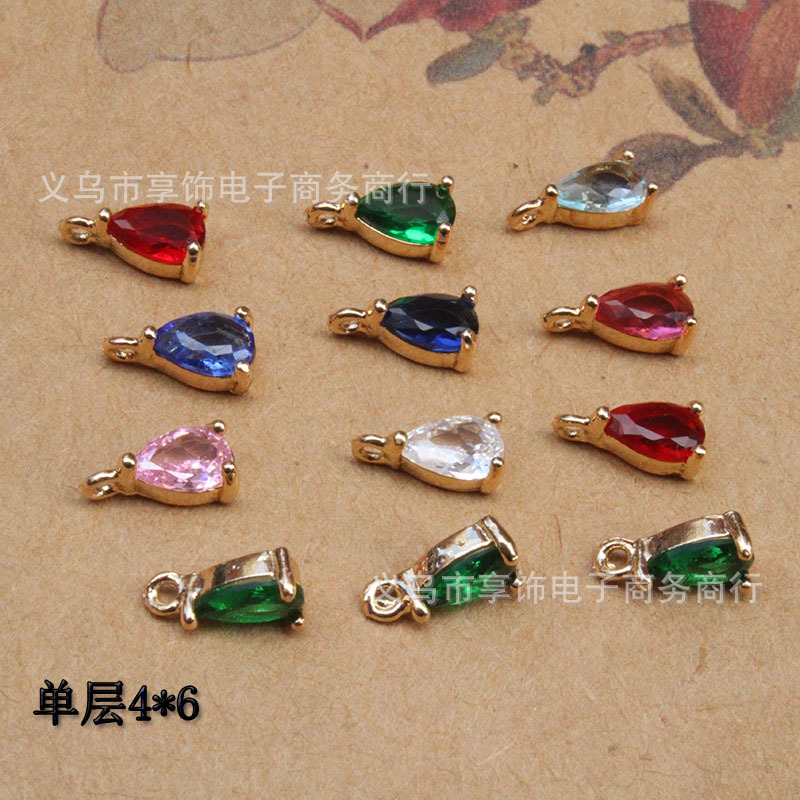 14KC铜保色微镶稀土玻璃锆石包边小水滴发簪流苏DIY项链手链吊坠