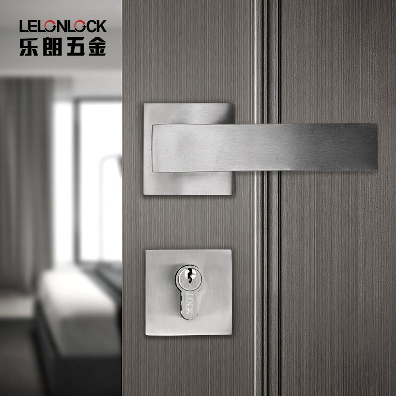 Cerradura de puerta de dormitorio interior simple 304 acero inoxidable fundido manija de puerta sólida conjunto de cerradura de ingeniería hotelera al por mayor