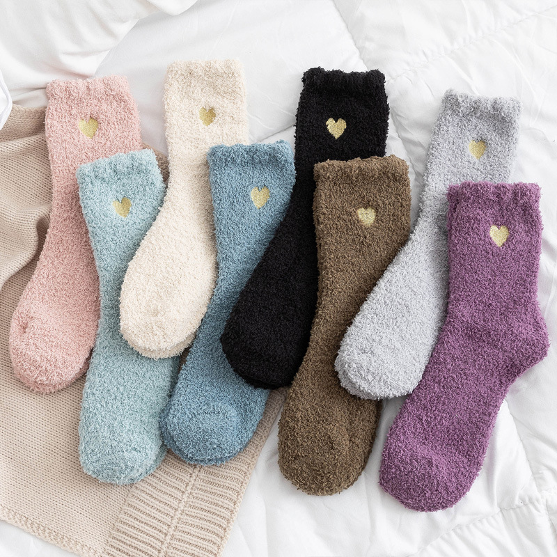 Heart Shape Pattern Winter Season Women'S Gender Women's Casual Heart Shape Coral Fleece Crew Socks