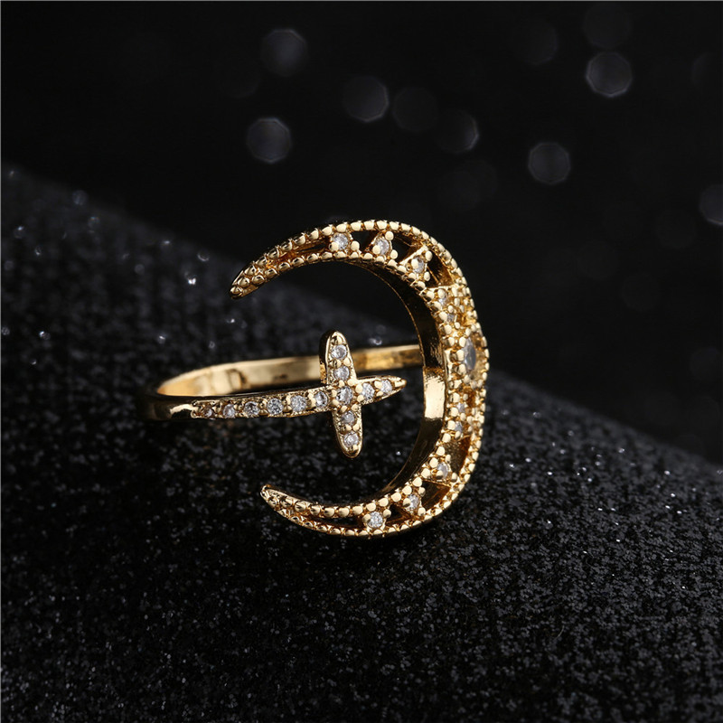 Fashion Micro-inlaid Zircon Hollow Moon Open Ring display picture 8