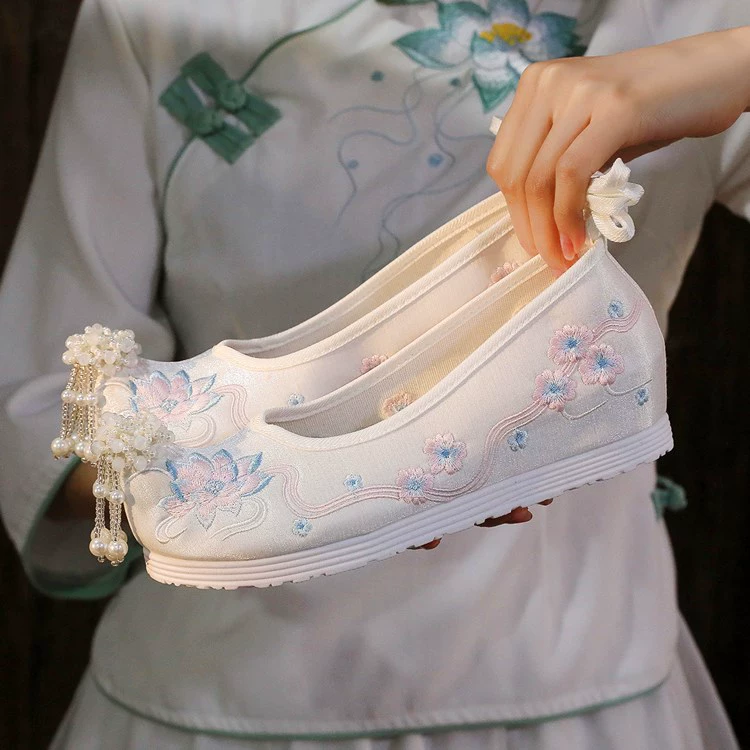 Lianhe 4-сантиметровые туфли династии Хань с внутренним увеличением, туфли с открытым носком в древнем костюме, туфли с вышивкой в этническом стиле, студенческие танцевальные туфли, женские туфли с бантом