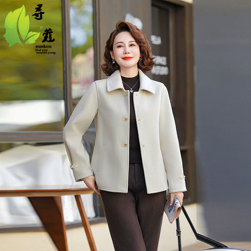 Новая мама среднего возраста пальто 40 лет сплошной цвет повседневный кардиган 2024 дамы среднего и пожилого возраста одежда большой размер