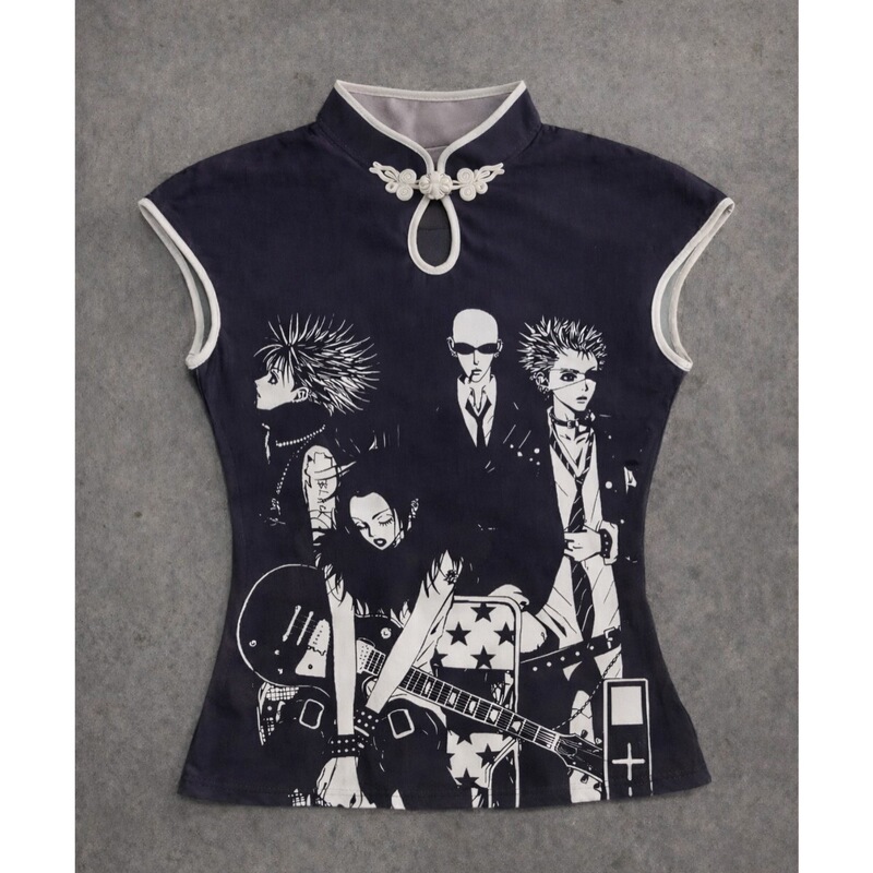 Y2K Millennium Girl Retro Slim-Fit T-Shirt Short-Sleeved Round-Neck Top with Printed Pattern Ins Street Fashion Outfit