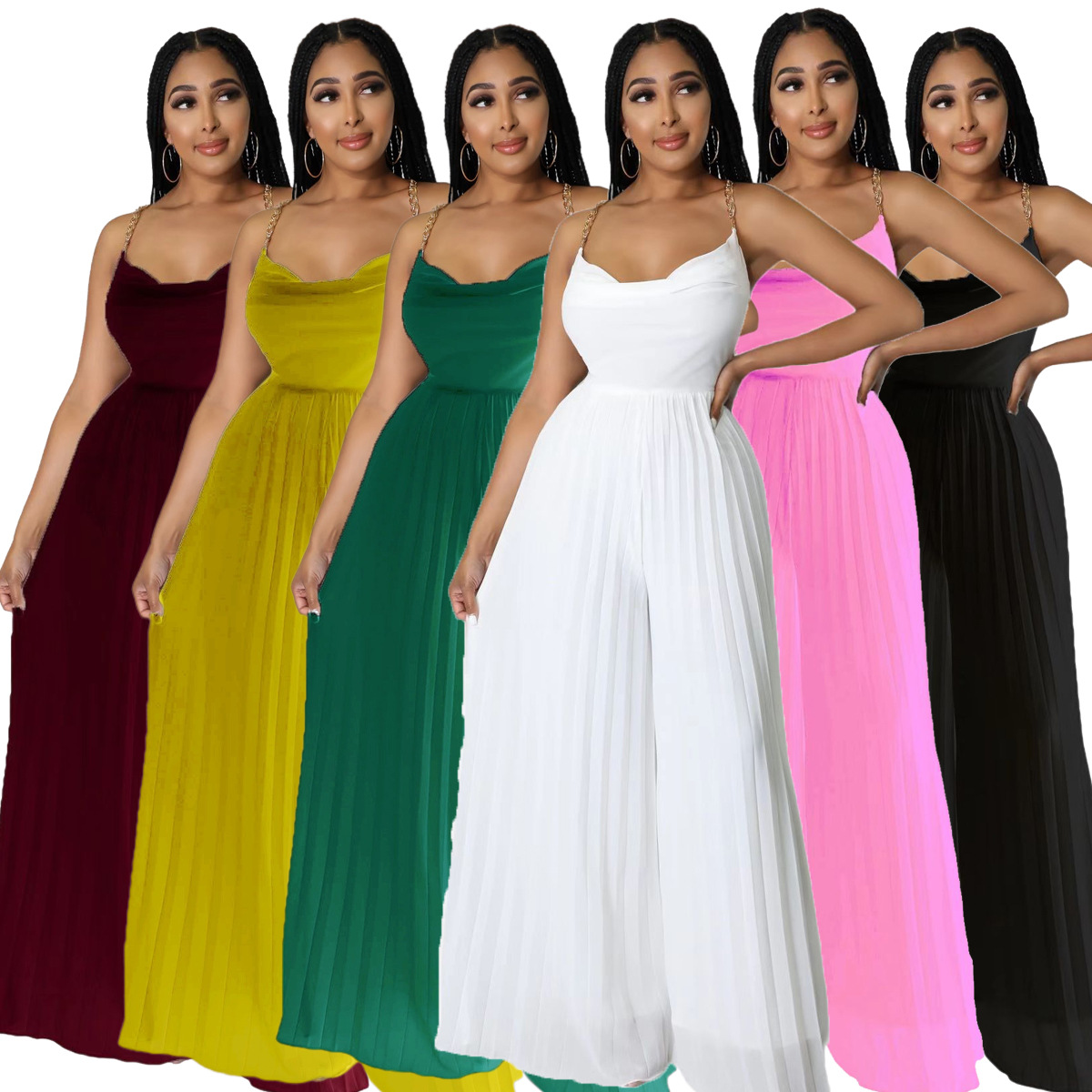 1146 Amazon AliExpress Cross-border European and American Women's Foreign Trade High Temperature Shaped Pleated Solid Color Wide Leg Jumpsuit
