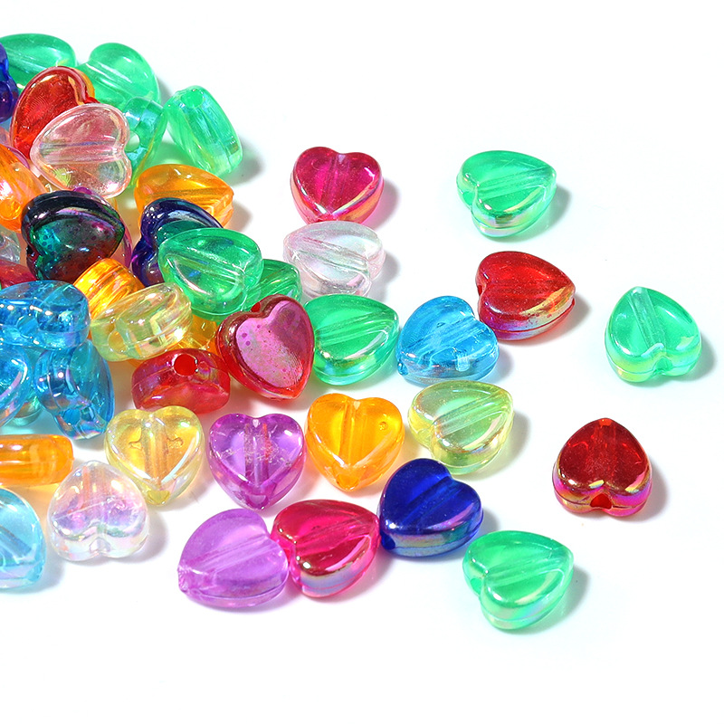 9mm透明愛心形AB彩散珠 鍍彩亞克力桃心珠子 手工DIY串珠手鍊配件