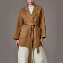 秋冬新款小浴袍式双面呢山羊绒驼色大衣女宽松中长款时尚百搭外套