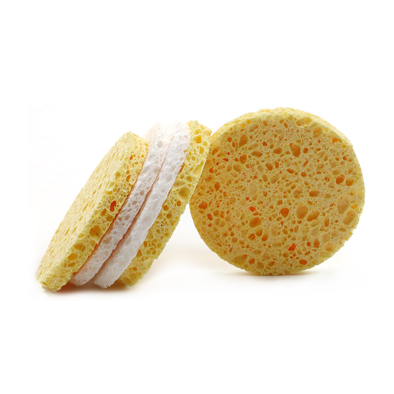 圓形白色木漿棉潔面撲化妝棉粉撲面撲海綿卸妝吸水清潔海綿批發(fā)