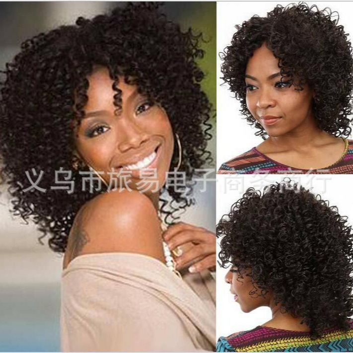 Wig European and American women's headgear store wholesale price African small roll high temperature silk chemical fiber hair set fashion wig Wig European and American women's headgear store wholesale price African small roll high temperature silk chemical fiber hair set fashion wig