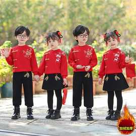 2025新年过年秋冬加绒男女童时尚洋气拜年中国风套装唐装两件套潮