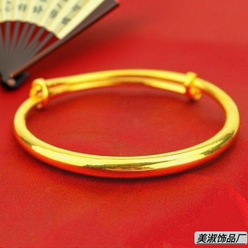 2024 New Vietnamese Sand Gold Bracelets for Men and Women, Non-Fading Wide Classic Ancient Plain Ring Color Adjustable Bracelets