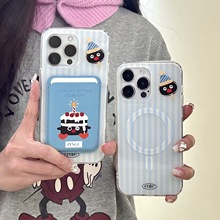 卡通可爱蛋糕企鹅磁吸卡包手机壳适用iPhone13ProMax苹果15保护套