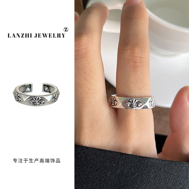 Anillo Abierto de Estilo Hip Hop 925 de Plata Gruesa Cubierta de Cobre Blanco