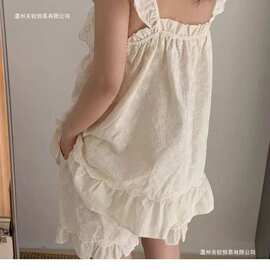 ins风纯色蕾丝V领吊带短裤夏季新款甜美少女花边舒适居家套装外出