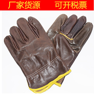 深色牛皮手套 家私皮切割耐磨全牛皮短款電焊防燙耐高溫搬運手套