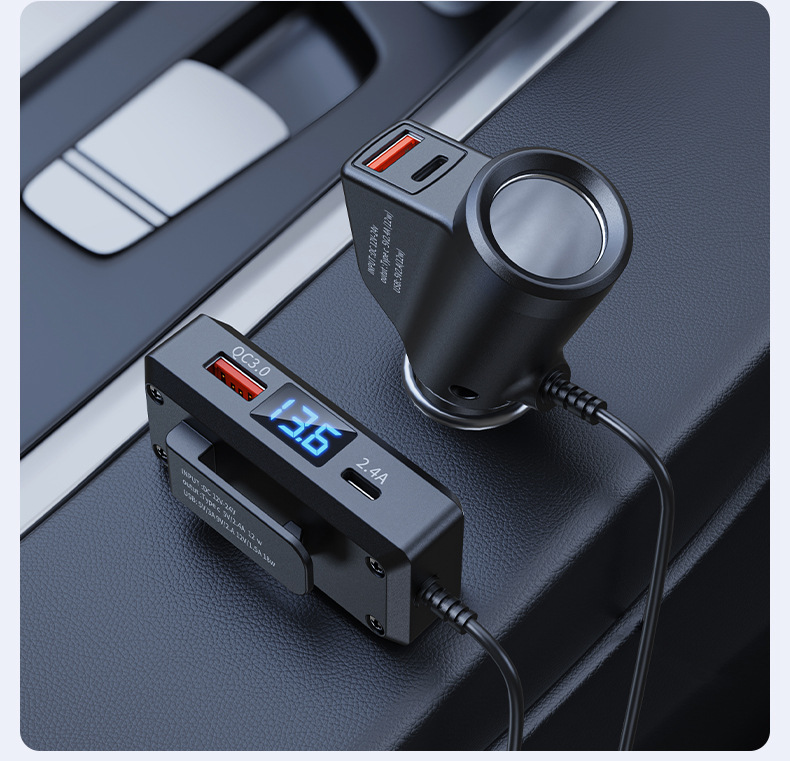 Car Charger 120W Multi-Function Fast Charging 2025 New Model Pd Four-Port USB Digital Display 12V24V High Power