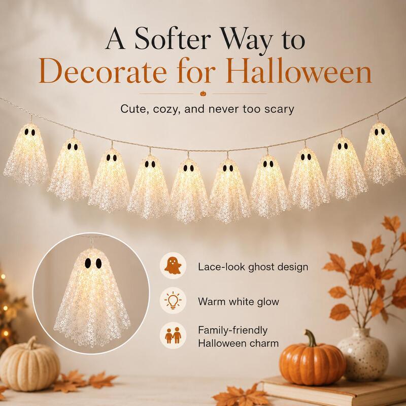 Cross-Border New Product Lighted Lace Ghost Garland Halloween Fireplace Lace Ghost Garland Hanging Decoration Cross-Border New Product Lighted Lace Ghost Garland Halloween Fireplace Lace Ghost Garland Hanging Decoration