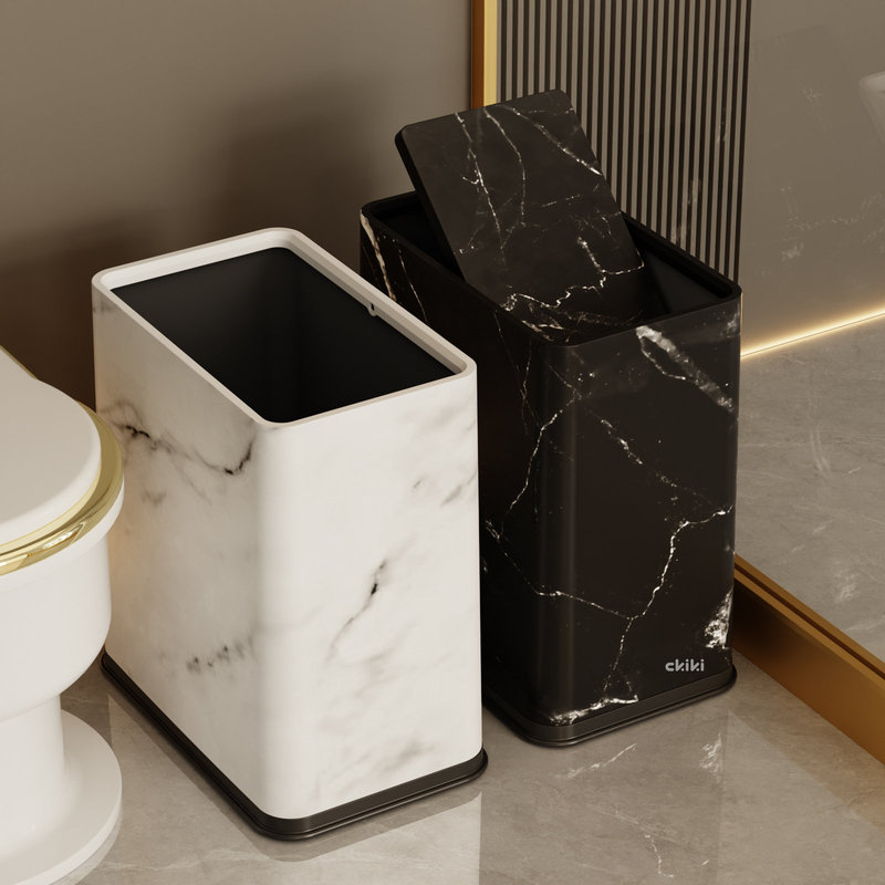 Narrow Gap Trash Can for Home Use in Living Room, Kitchen, Large Size, Wood Grain Design, with Lid, Suitable for Toilet and Bathroom