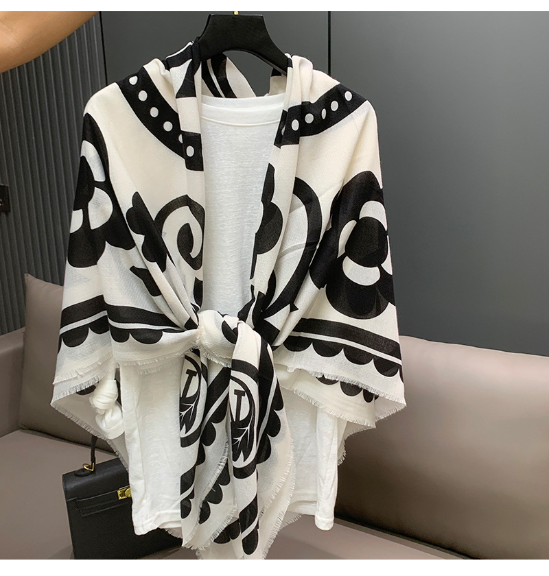 Schwarz weiß kontrast farbe kamelie elegante muster große schal für frauen design sinn, frühling und sommer sonne_voghion.com