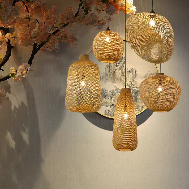 手工竹编吊灯新中式客厅卧室书房东南亚餐厅竹艺茶室茶楼装饰灯具