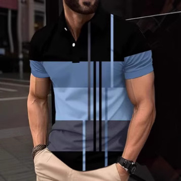 Men's Striped Golf Polo Shirt, Casual Shorts, Solid Color Lapel Long Sleeve Polo Shirt, Fashionable and Breathable