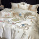 High-grade 100S long staple cotton embroidery four-piece set high precision brocade yarn-dyed jacquard quilt cover white pink bedding